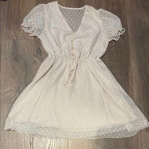 White Polka Dot Dress with Puff Sleeves